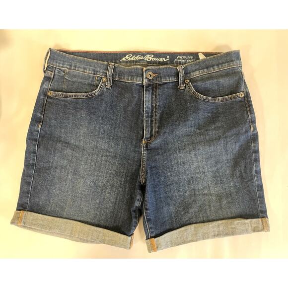 Eddie Bauer Boyfriend Shorts Womens 10 Blue Medium Wash Denim Low Rise Zip Fly - Picture 1 of 12